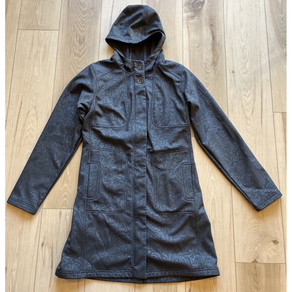 Lucy Softshell Coat Womens Gray Pattern Athletic Fleece Lined Hooded Jacket Sz M - Picture 1 of 16
